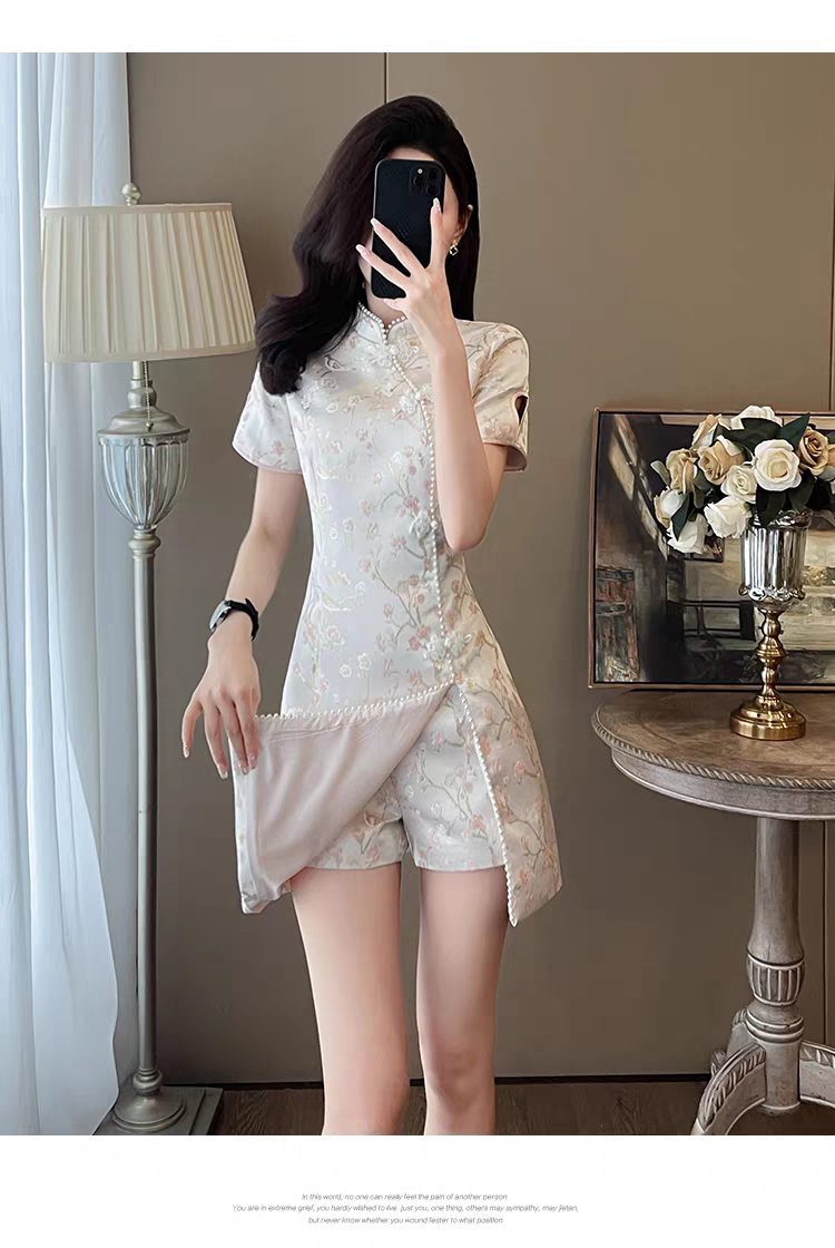Modern Chinese Cheongsam Two Piece Set – New Chinese Style Outfit | International Shipping 新中式旗袍裤装两件套S-XL