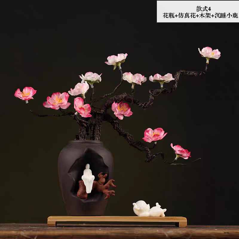 Pasu bunga seramik inspirasi Zen Cina untuk bunga kering, hiasan meja ruang tamu, pasu kecil, hiasan kraftangan.