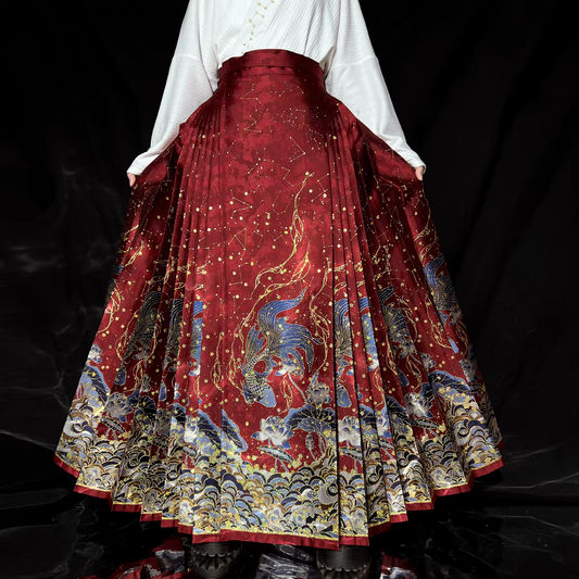 Heavy Embroidery Traditional Hanfu Mamian Skirt – Gold‑Woven Brocade (Single Skirt)