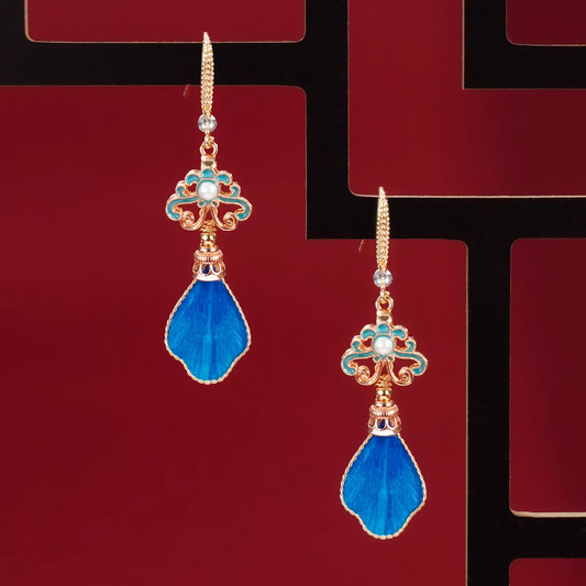 Boucles d'oreilles chinoises fleur de Ronghua | Boucles d'oreilles florales traditionnelles chinoises faites à la main | Cadeau culturel élégant