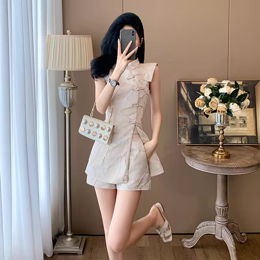 Modern Chinese Cheongsam Two Piece Set – New Chinese Style Outfit | International Shipping 新中式旗袍裤装两件套S-XL