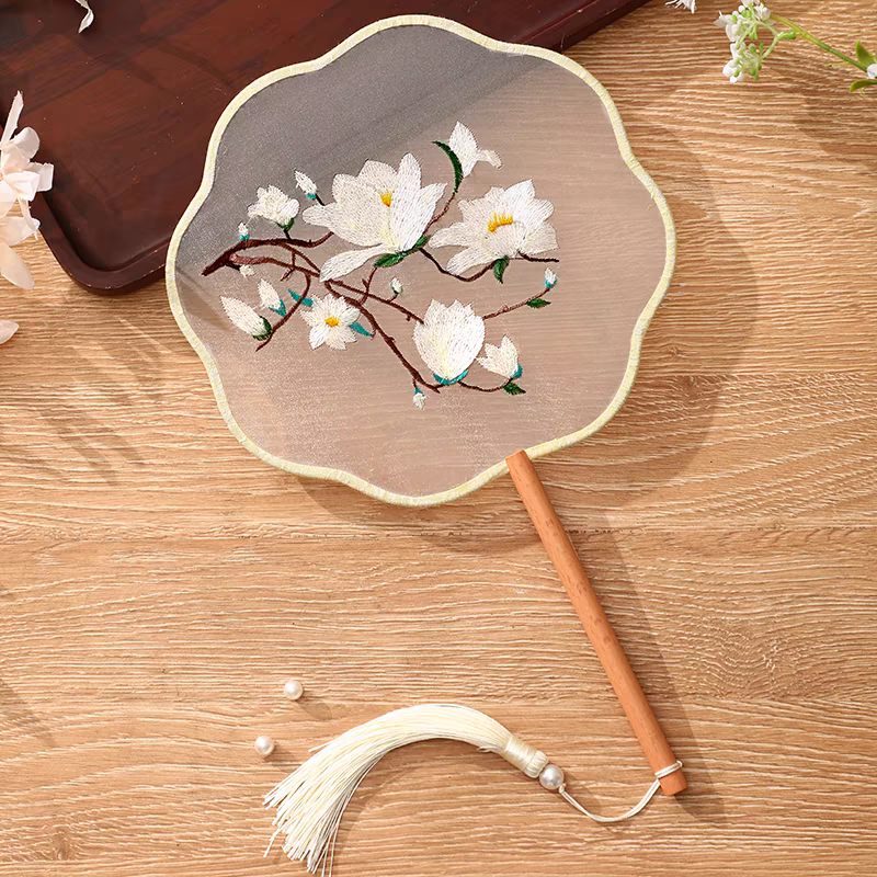 Embroidered round fan