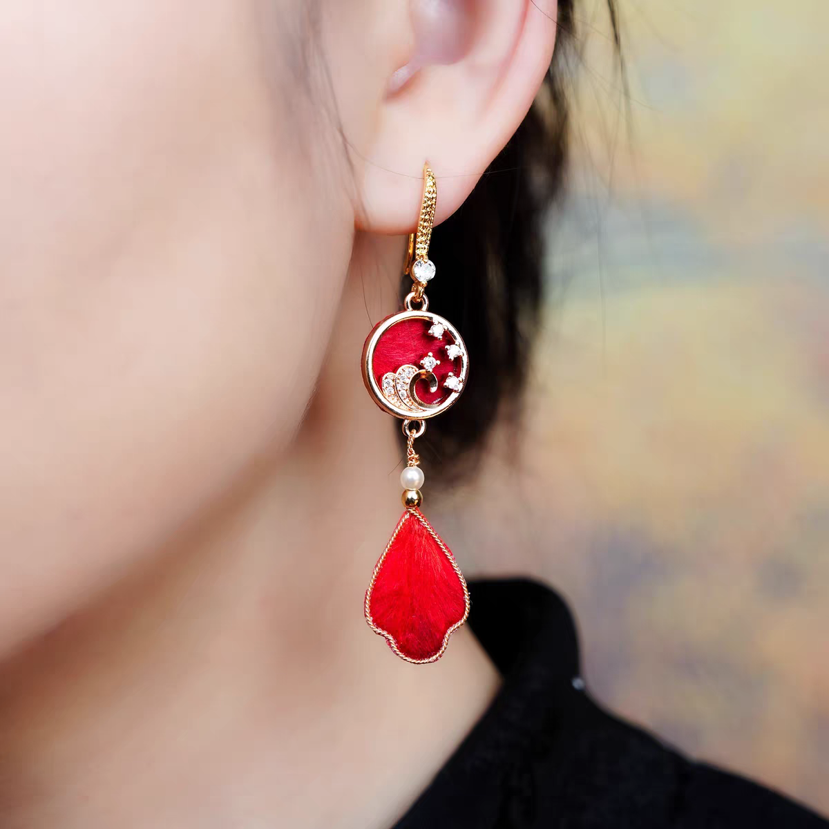 Chinese Ronghua Flower Earrings | Traditional Chinese Handmade Floral Earrings | Elegant Cultural Gift