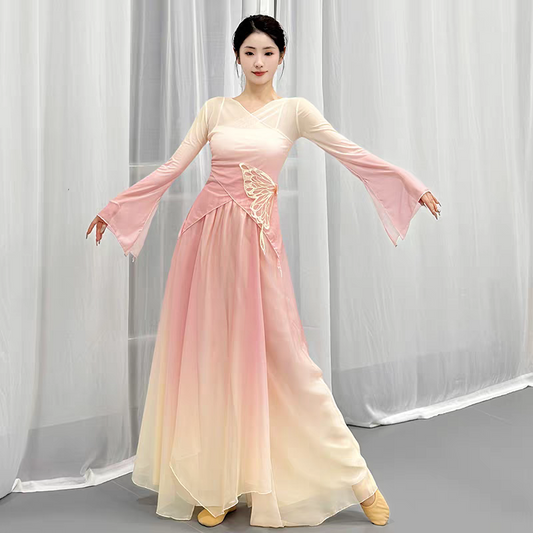 古典舞服装飘逸身韵渐变蝴蝶纱衣练功服仙气形体服裙裤舞蹈演出服S-4XL