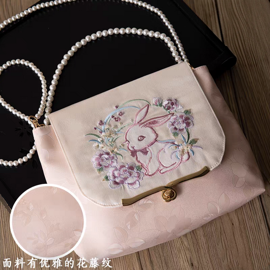 Sac bandoulière lapin brodé chinois