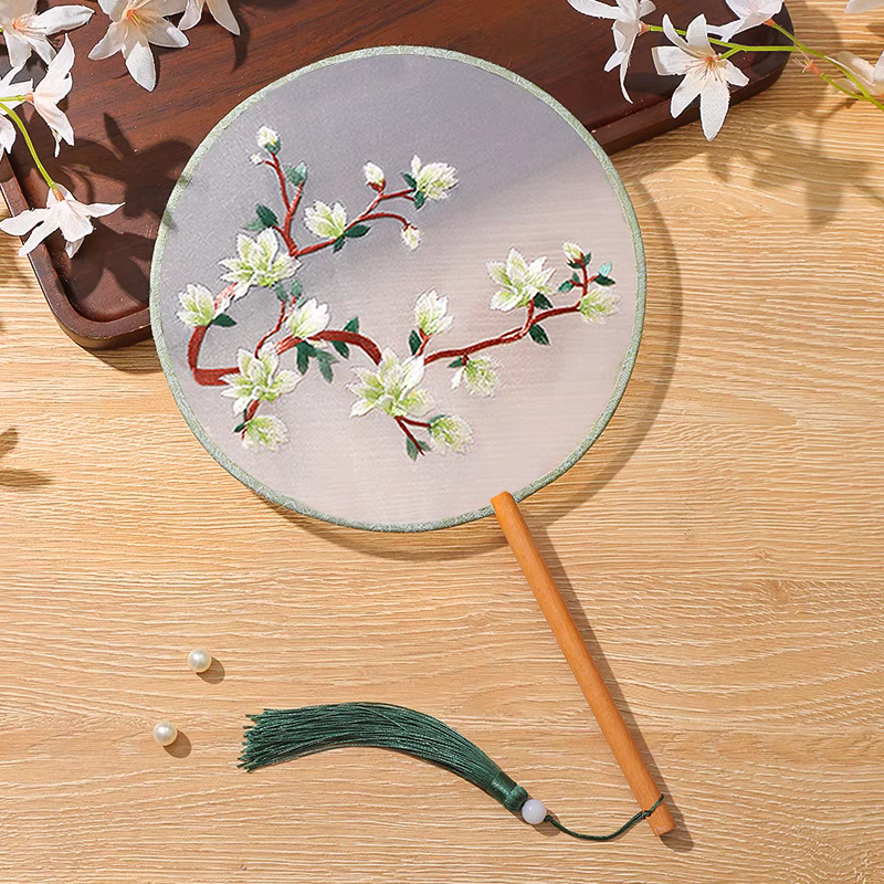 Embroidered round fan