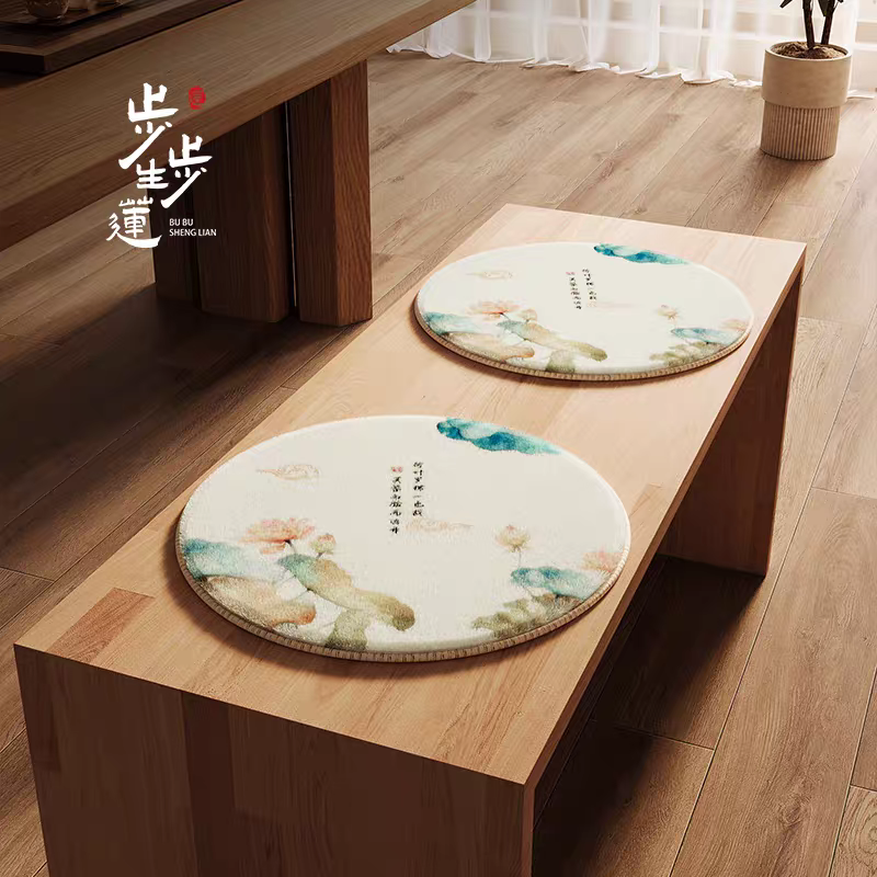 新中式荷叶圆形坐垫椅子垫古风椅垫圆凳子垫屁垫莲花蒲团绿色座垫