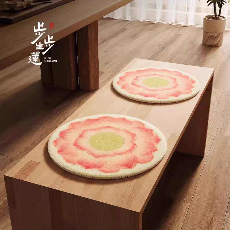 新中式荷叶圆形坐垫椅子垫古风椅垫圆凳子垫屁垫莲花蒲团绿色座垫