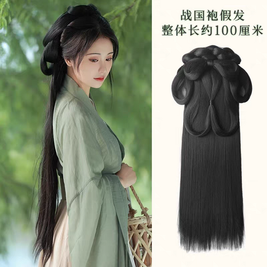 Hanfu Wig Bun Hairpiece | Chinese Ancient Costume Hair Accessories, Bridal Updo Extension 100cm (Traditional Chinese Hanfu Wig Bun)