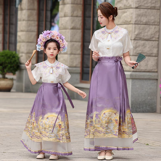 Mother and daughter matching horse-face skirts