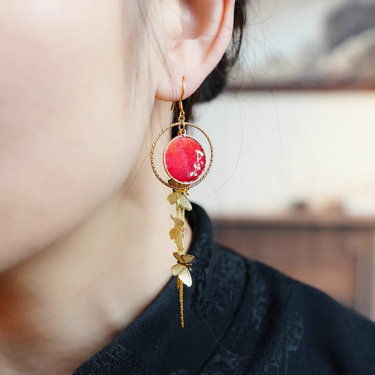 Chinese Ronghua Flower Earrings | Traditional Chinese Handmade Floral Earrings | Elegant Cultural Gift