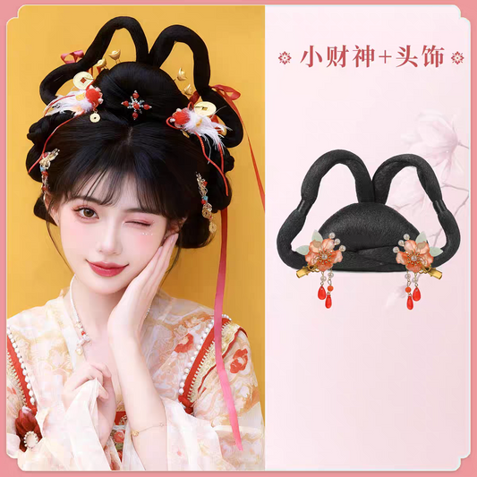 Hanfu Wig Bun Hairpiece | Chinese Ancient Costume Hair Accessories, Bridal Updo Extension for Cosplay