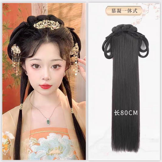 Hanfu Wig Bun Hairpiece | Chinese Ancient Costume Hair Accessories, Bridal Updo Extension for Cosplay