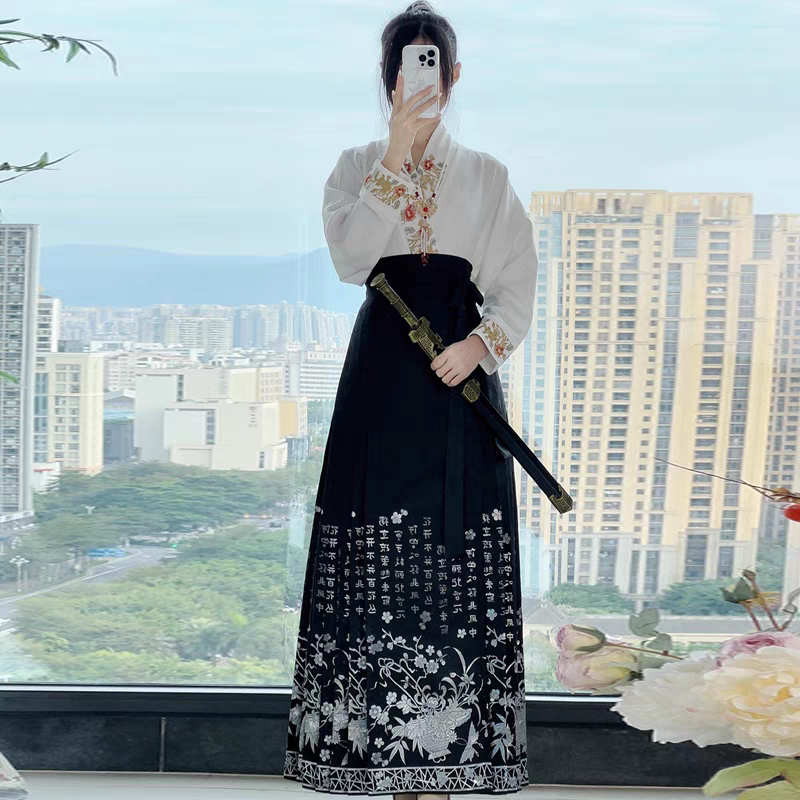 交领织金马面裙配套S-XL hanfu horse face skirt