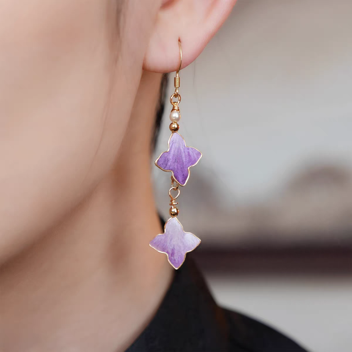 Chinese Ronghua Flower Earrings | Traditional Chinese Handmade Floral Earrings | Elegant Cultural Gift