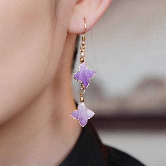 Chinese Ronghua Flower Earrings | Traditional Chinese Handmade Floral Earrings | Elegant Cultural Gift
