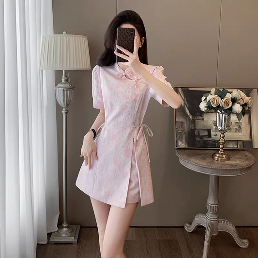 Modern Chinese Cheongsam Two Piece Set – New Chinese Style Outfit | International Shipping 新中式旗袍裤装两件套S-XL