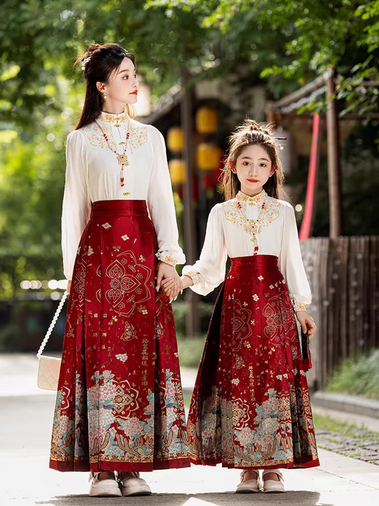 Chinese style mother and daughter matching horse face skirt