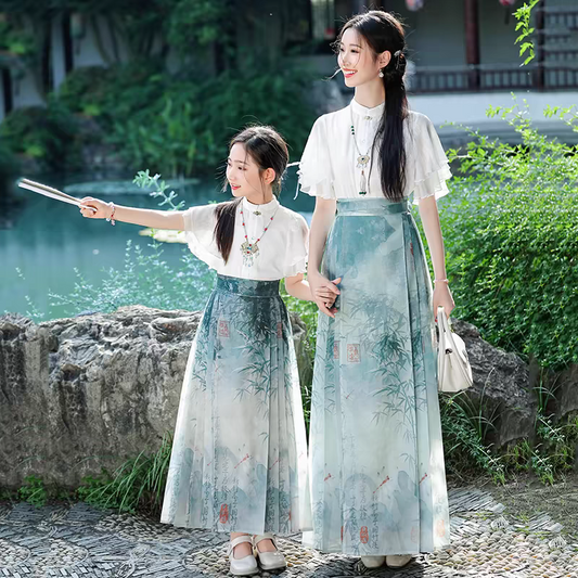 New Chinese style mother-daughter matching outfits with horse-face skirts