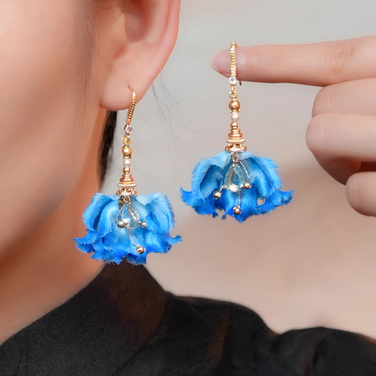 Chinese Ronghua Flower Earrings | Traditional Chinese Handmade Floral Earrings | Elegant Cultural Gift
