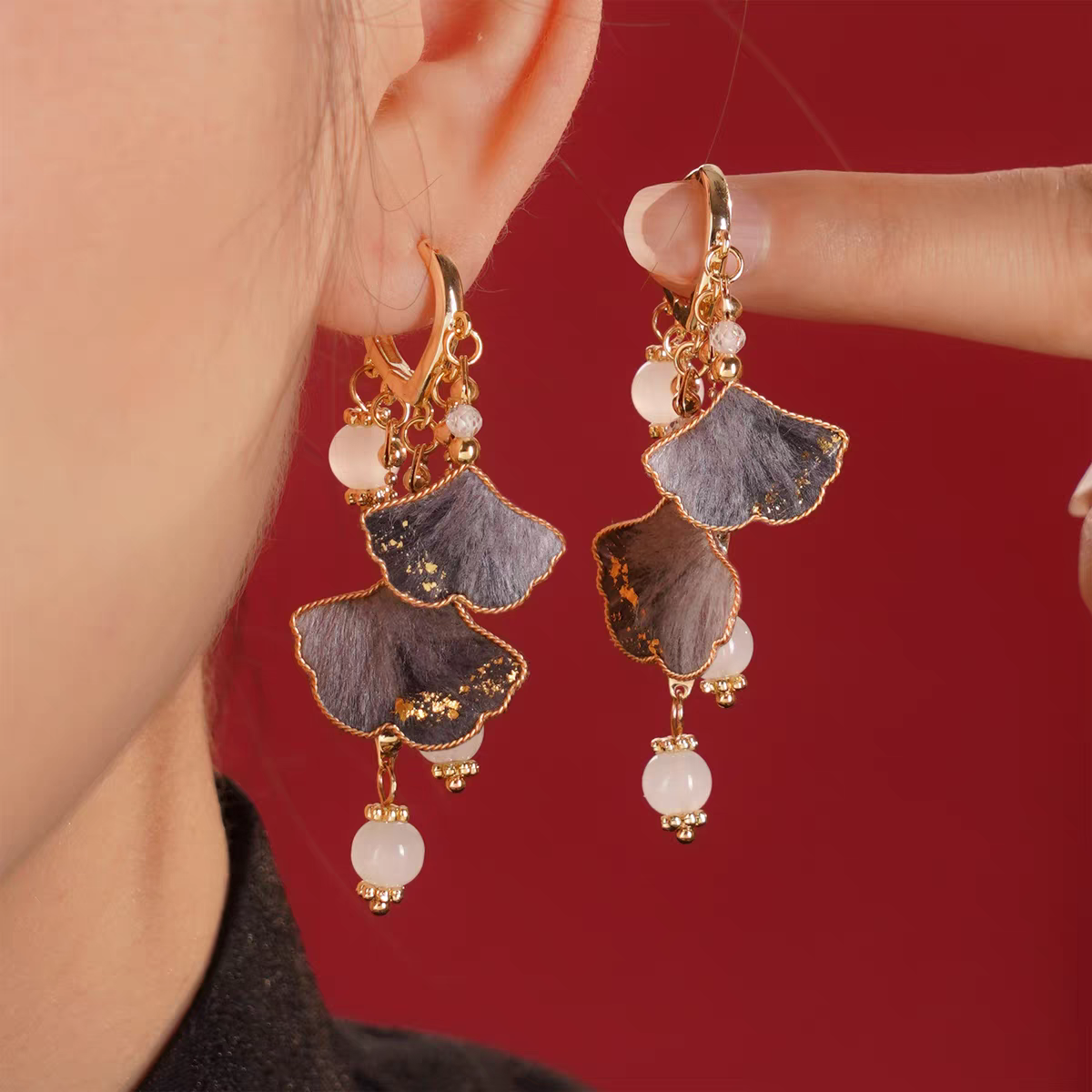 Chinese Ronghua Flower Earrings | Traditional Chinese Handmade Floral Earrings | Elegant Cultural Gift