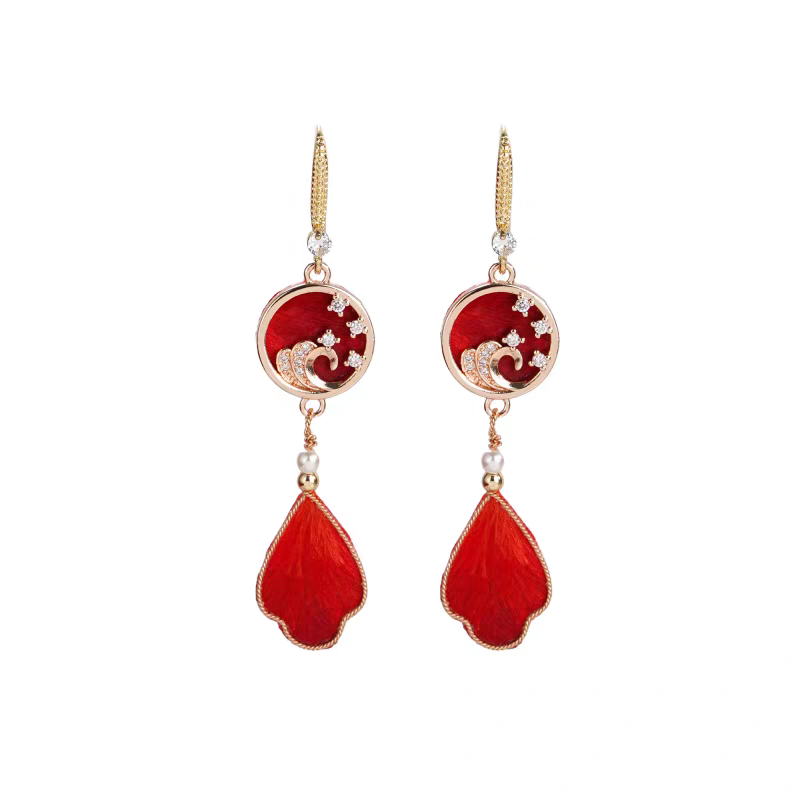 Chinese Ronghua Flower Earrings | Traditional Chinese Handmade Floral Earrings | Elegant Cultural Gift