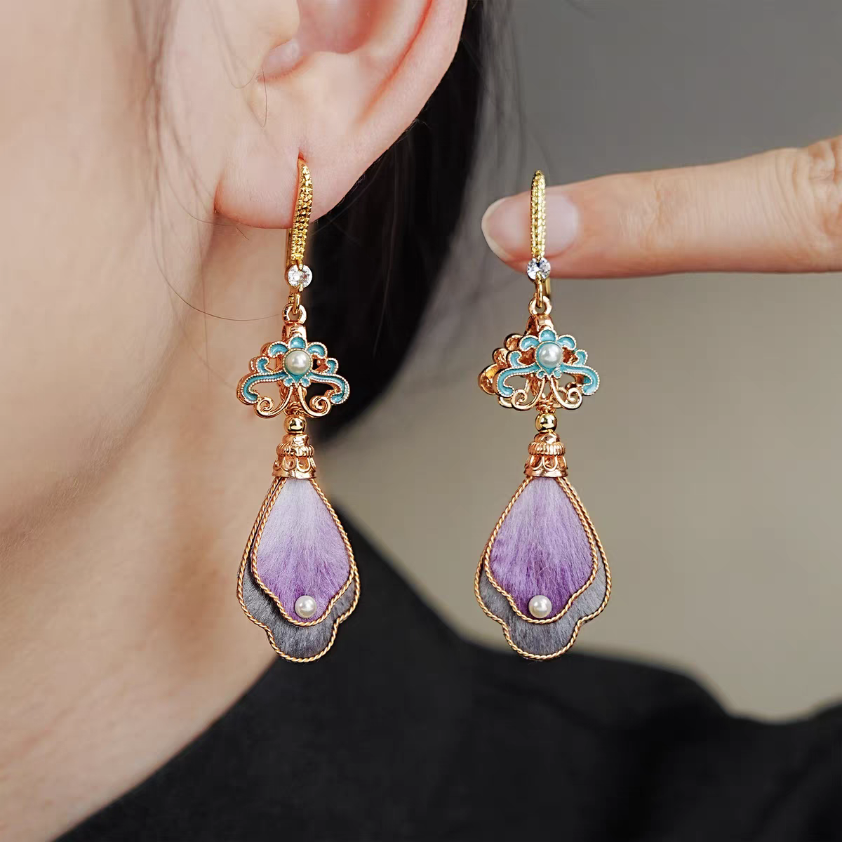 Chinese Ronghua Flower Earrings | Traditional Chinese Handmade Floral Earrings | Elegant Cultural Gift