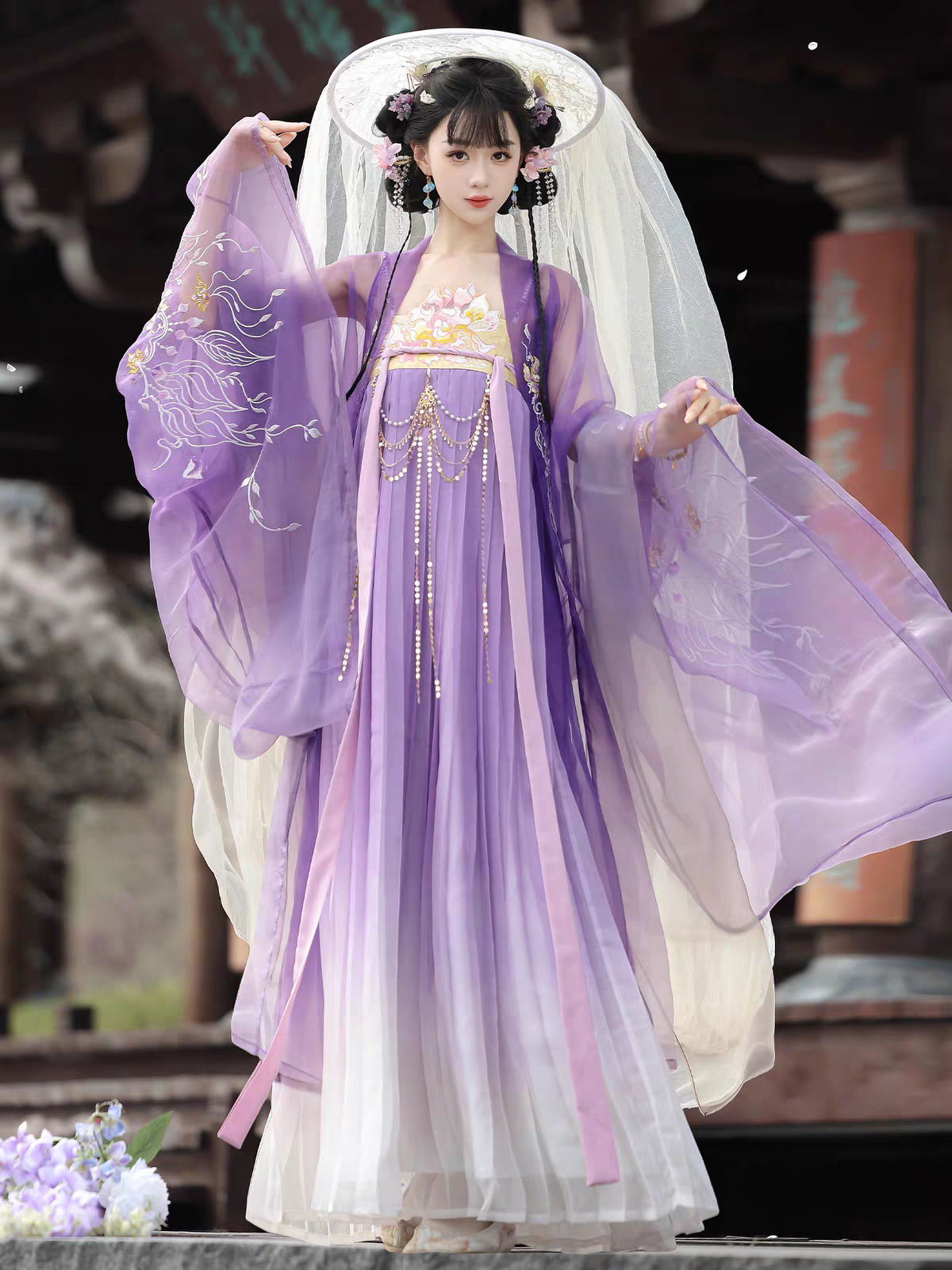 Tang Dynasty Style Chest-High Ruqun & Embroidered Oversleeves Set – Ethereal Fairy-Core for Spring/Summer