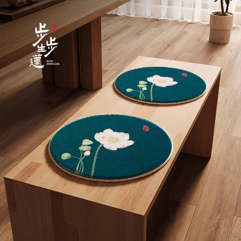 新中式荷叶圆形坐垫椅子垫古风椅垫圆凳子垫屁垫莲花蒲团绿色座垫