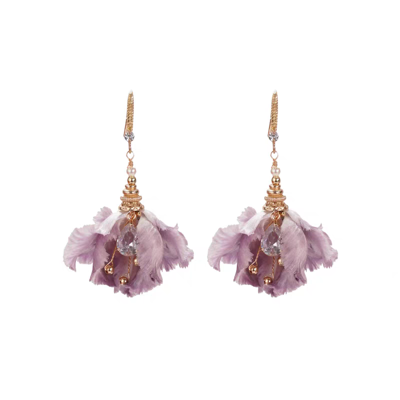 Chinese Ronghua Flower Earrings | Traditional Chinese Handmade Floral Earrings | Elegant Cultural Gift