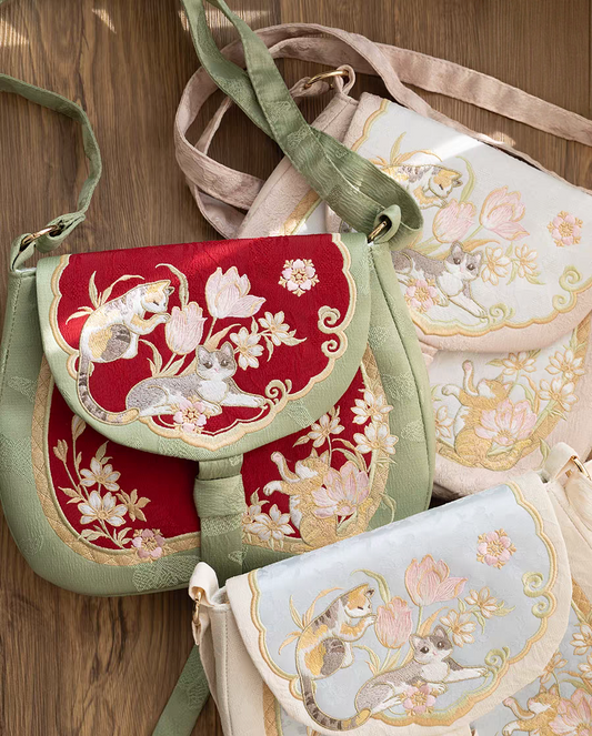 Sac à bandoulière « Cat Peddler » – Design chinois traditionnel, spacieux et léger, s’adapte aux tenues Hanfu et modernes