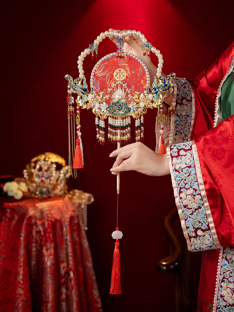 Double Happiness Wedding Fan – Traditional Chinese Bridal Fan, Perfect for Gifting