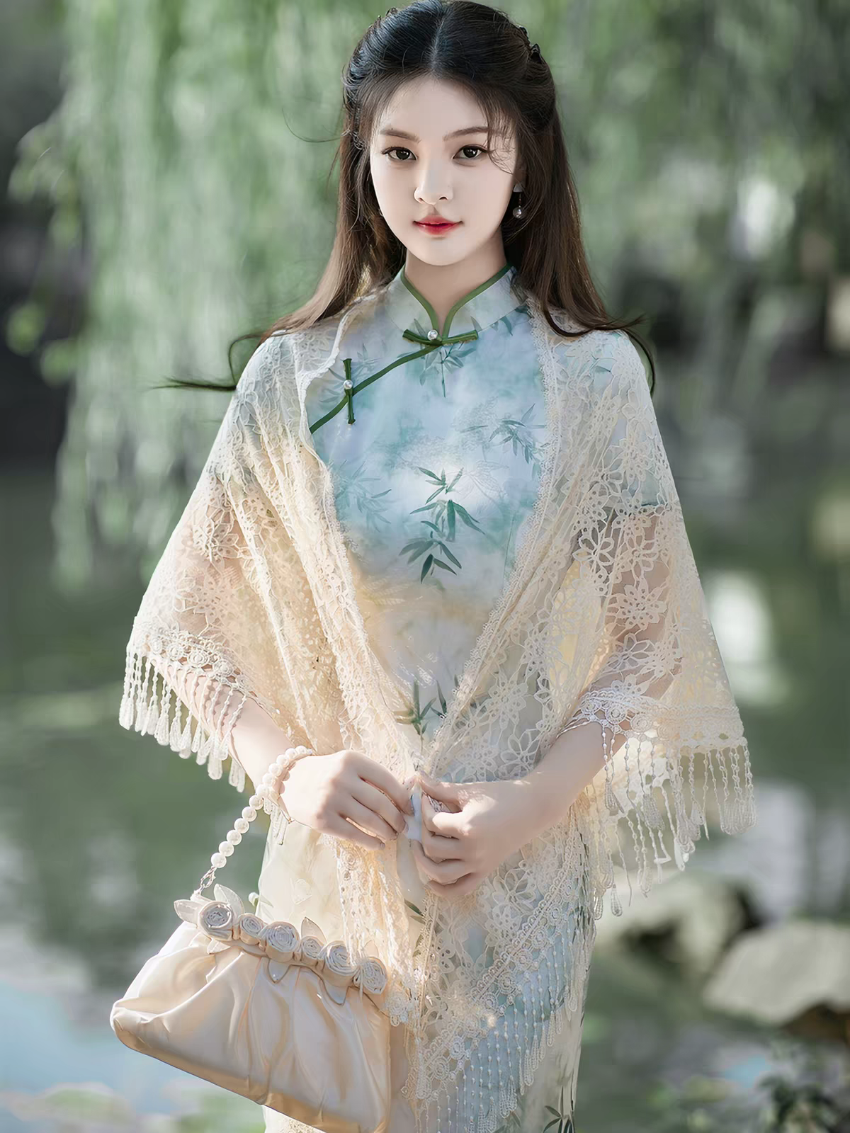 Apricot Cheongsam Shawl Wrap — Lightweight Lace Cover-Up for Qipao