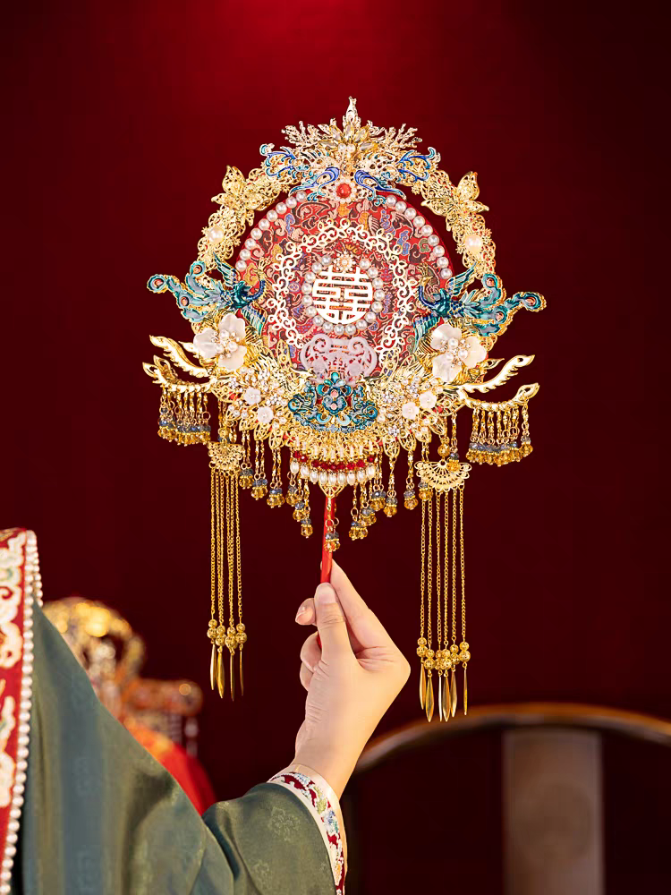 Double Happiness Wedding Fan – Traditional Chinese Bridal Fan, Perfect for Gifting