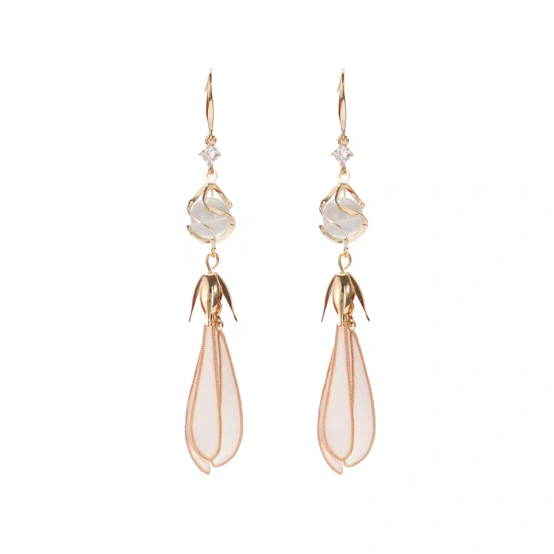 Chinese Ronghua Flower Earrings | Traditional Chinese Handmade Floral Earrings | Elegant Cultural Gift