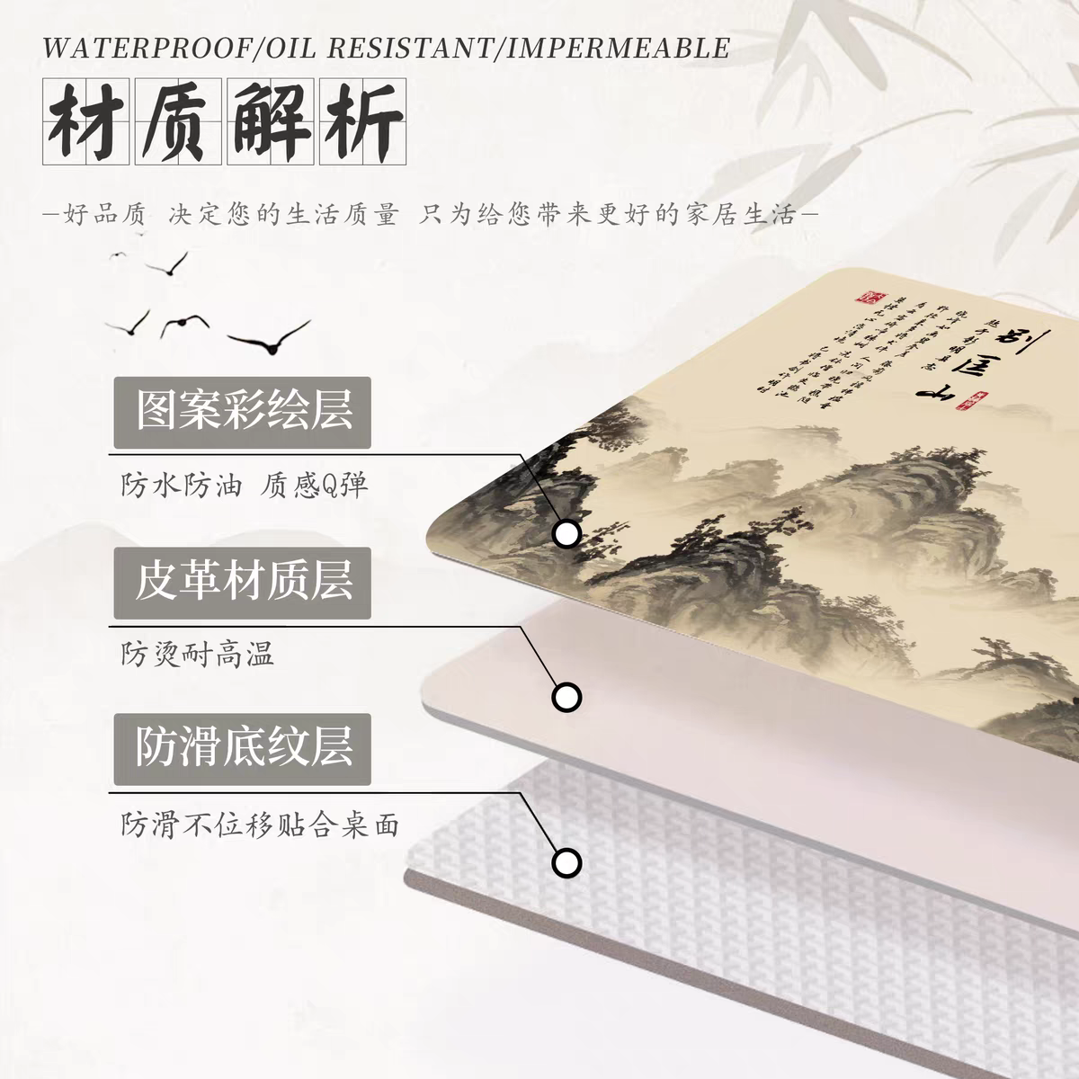 New Chinese style desk protector, 60*120cm新中式书桌保护垫60*120cm