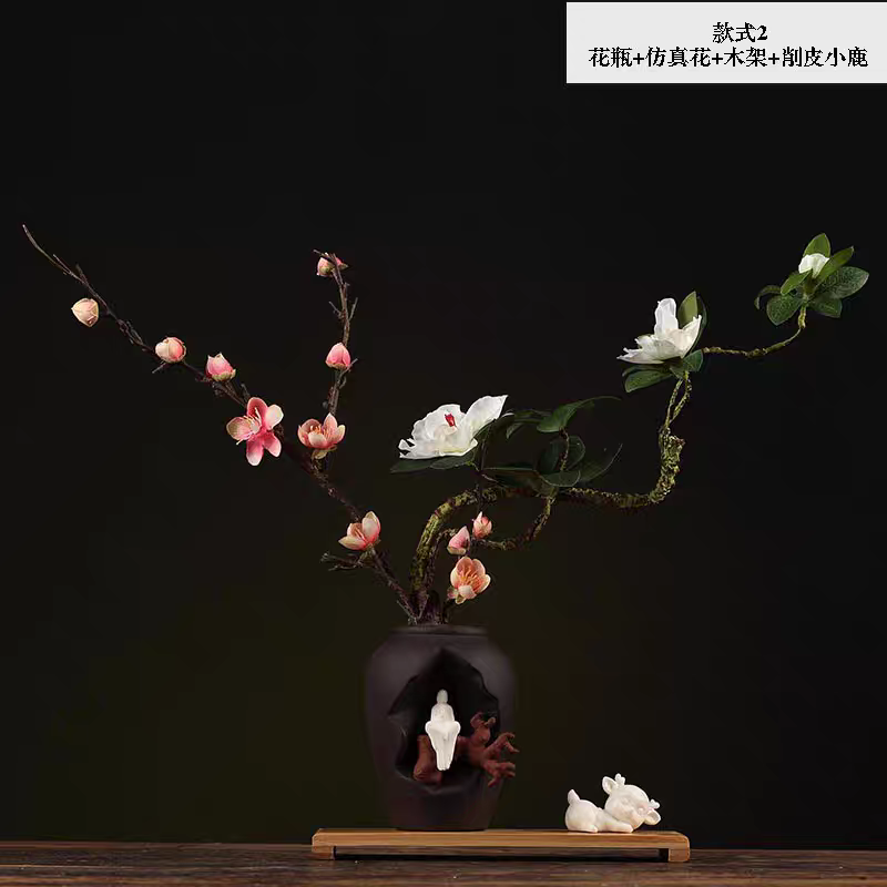 Pasu bunga seramik inspirasi Zen Cina untuk bunga kering, hiasan meja ruang tamu, pasu kecil, hiasan kraftangan.