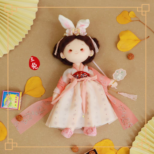 Chinese Zodiac Jade Rabbit Doll DIY Material Kit: Embroidered Self-Sewing Fabric Doll Rabbit Year of the Rabbit