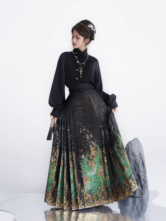 Gold‑Woven Mamian Skirt – Brocade Hanfu Skirt S-XL（single skirt）