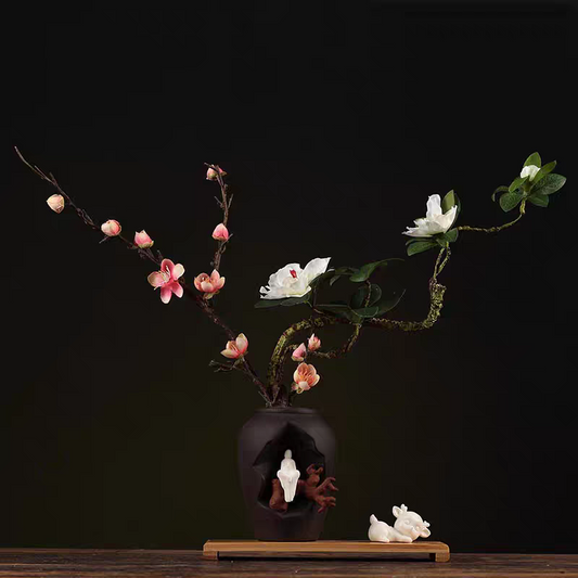 Chinese Zen-inspired ceramic flower vase for dried flowers, living room desktop decoration, small vase, handicraft ornament.