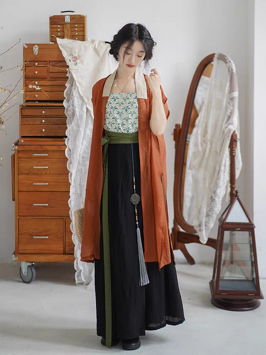 Hanfu Song Dynasty style vest with pleated collar, three-pleated skirt, everyday commuting Zen-inspired outfit SL