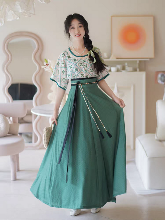 Hanfu Round Neck Half-Sleeve Eight-Piece Skirt Matching Daily Commuting Chinese Style Han Elements SL