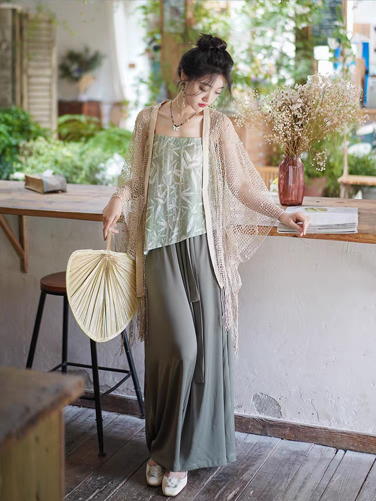 Hanfu suspender Song pants matching set汉服吊带宋裤配套新中式国风披风日常通勤禅意S-L
