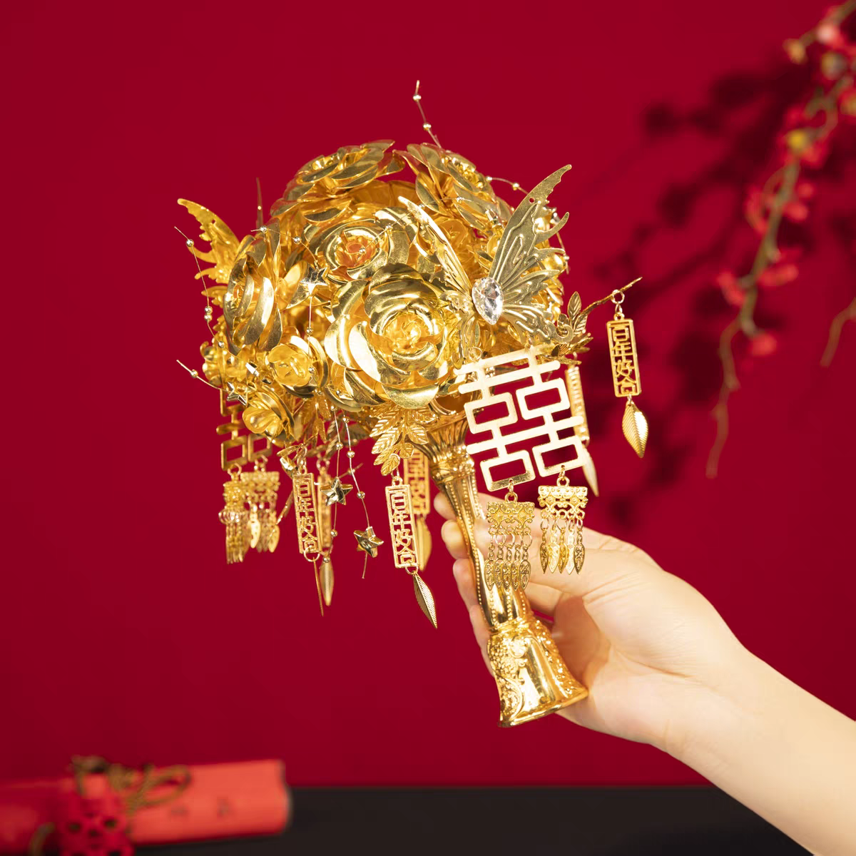 Modern Chinese Wedding Bouquet – Elegant Red Oriental Bridal Flowers