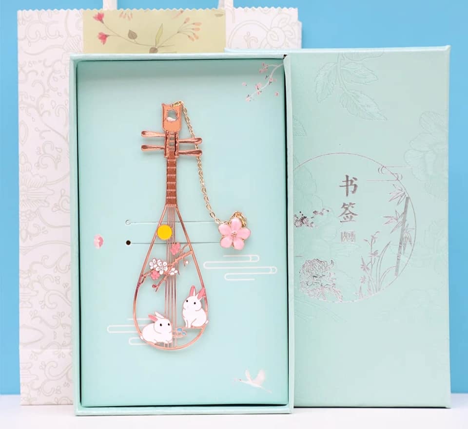 琵琶桃花雙兔書籤