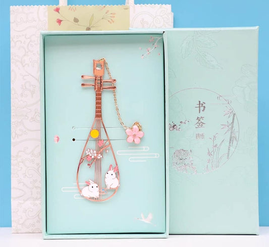 琵琶桃花雙兔書籤