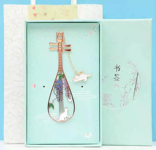 琵琶貓咪嬉戲書籤